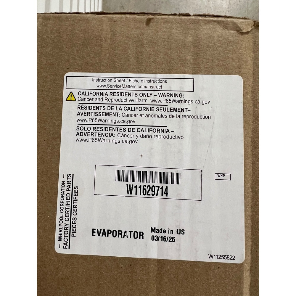 Whirlpool Evaporator W11629714 Appliance Part New Factory Certified OEM Brown